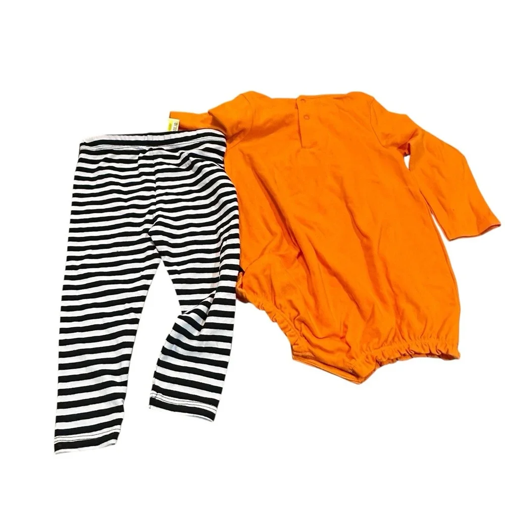 Cat & Jack 6 - 9 Month Halloween Pumpkin Outfit 3 Pc  Pant Bodysuit‎ & Hairband